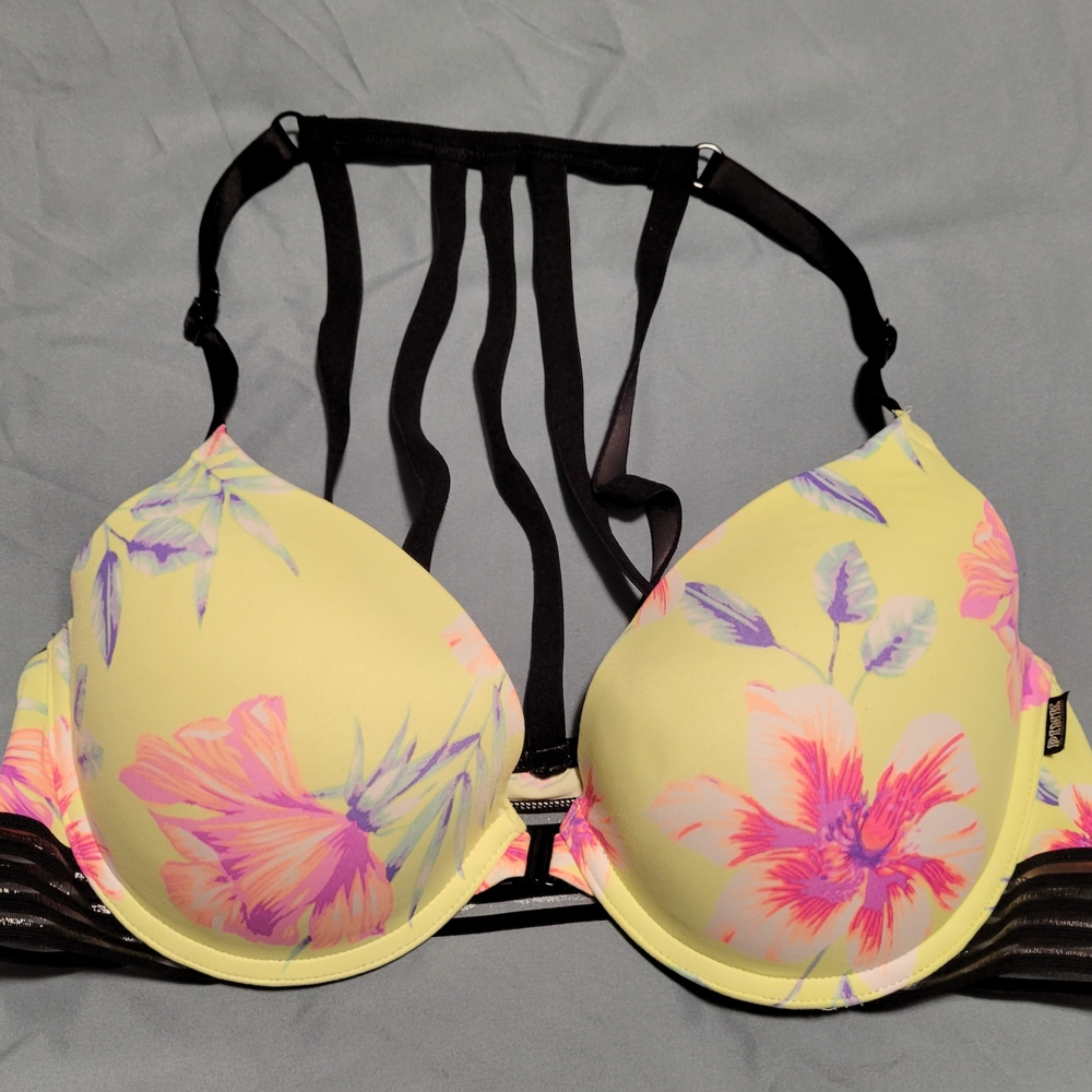 PINK Victoria's Secret Floral Pushup Bra - Yellow and Pink